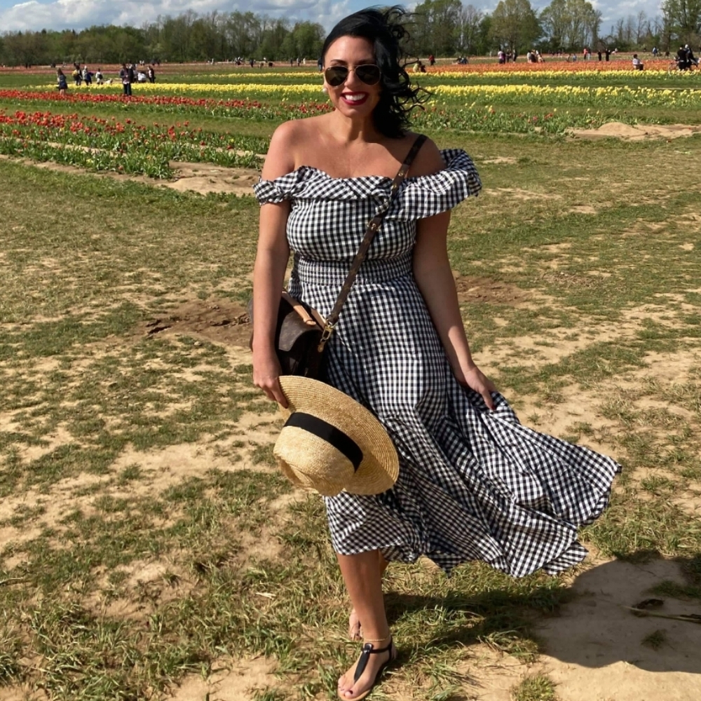 Off the shoulder ruffle midi dress